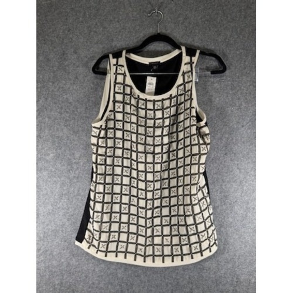 Ann Taylor Black and Cream Geometric Tank Top